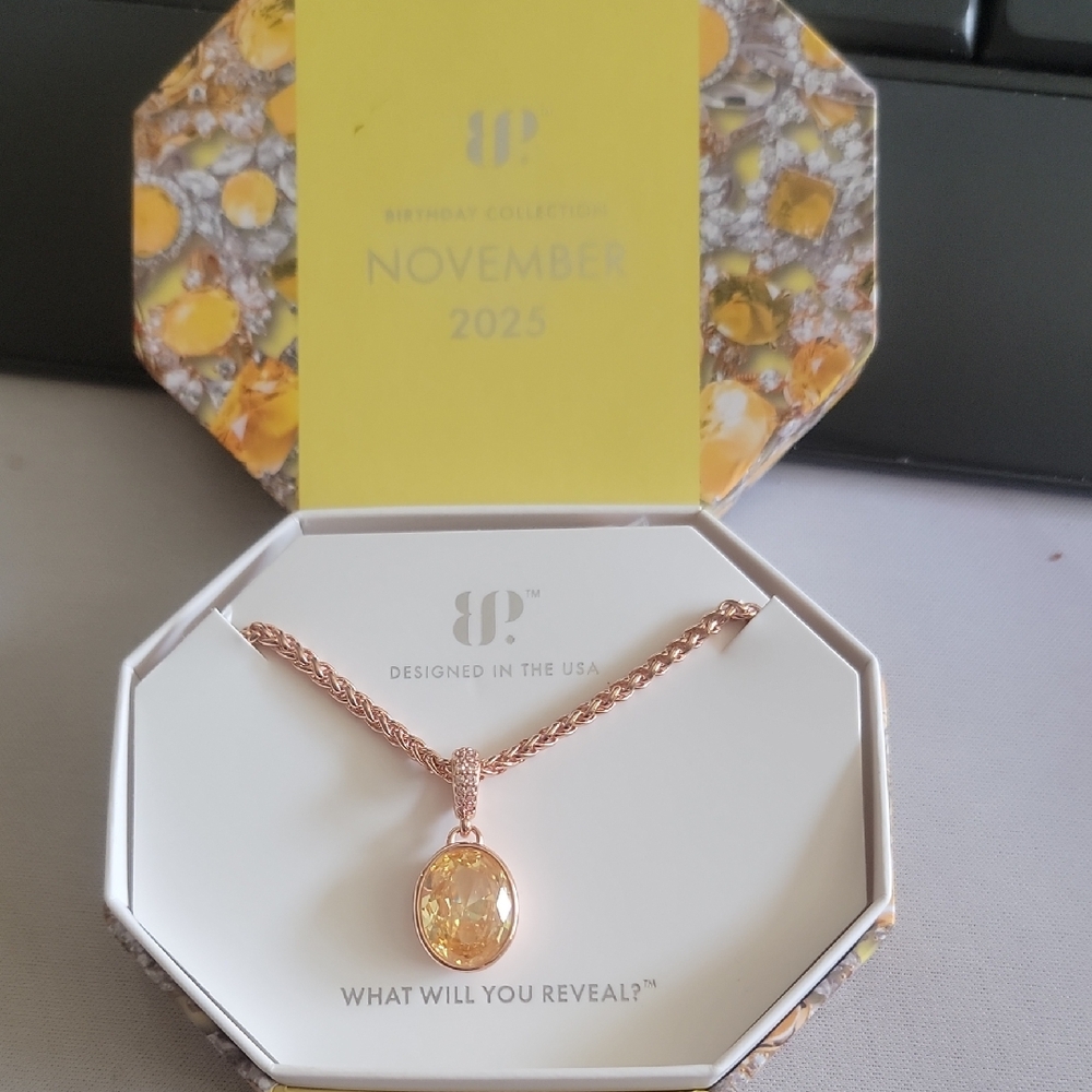 BP Women's Rose Gold Necklace with Yellow Gemstone